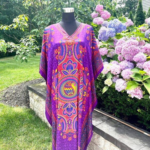 NWT Sante Beautiful Long Lightweight Kaftan Dress One Size - Picture 4 of 8